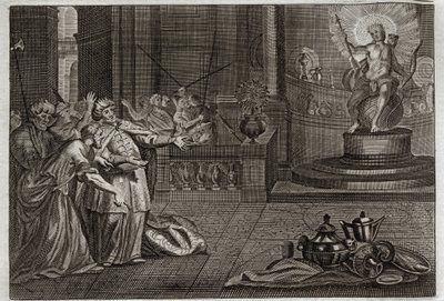 Bible of Royaumont, Gamla testamentet: Idolen från Bel. Daniel förstörde idolen i Bel och dödade en drake som babylonierna tillbad. Illustration från 1811. av Unknown artist