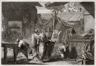 Bibeln från Royaumont, Gamla testamentet: Tabernaklet. Mose gör tabernaklet uppsatt enligt den ordning som han hade fått av Gud. Illustration från 1811. av Unknown artist