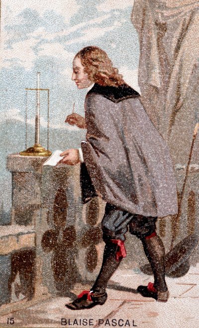 Blaise Pascal (1623 - 1662) inför en barometer av Unknown artist