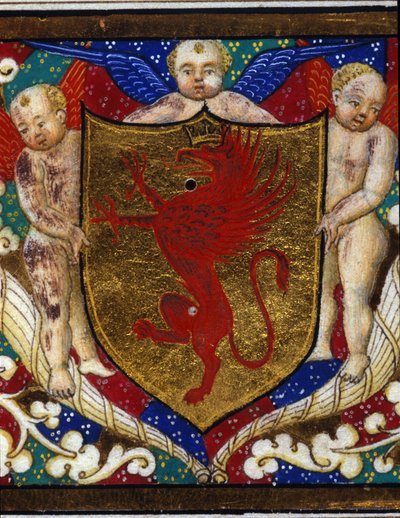 Blazon dekorerar en griffonkrona på guldbakgrund. Detalj av en miniatyr. av Unknown artist
