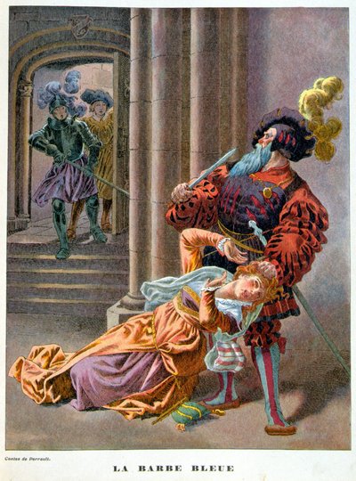 Blått skägg (förvånad över att ta en kvinna i håret). 1800-talsillustration. av Unknown artist