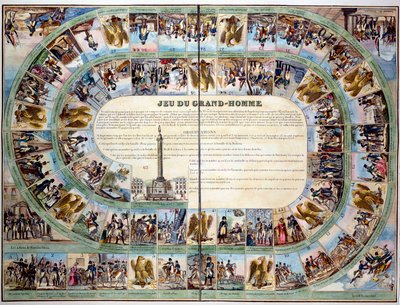 Brädspel: brädet för "Game of the Great Man", modell av gåsspelet som hyllar kejsar Napoleon I (1769-1821). 1800-talets privata samling av Unknown artist