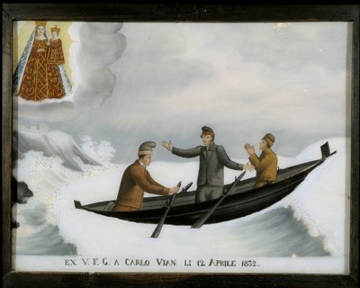 Båt i det obrutna havet - ex-voto av Notre Dame de Laghet av Unknown artist