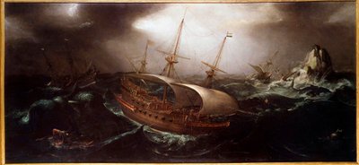 Båtar i målningen Tempete Anonymous. 1600-talets Paris, marint museum av Unknown artist
