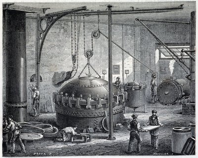 Pannor för vulkanisering av gummi med våt ånga - i "" The wonders of industry"" av Louis Figuier av Unknown artist