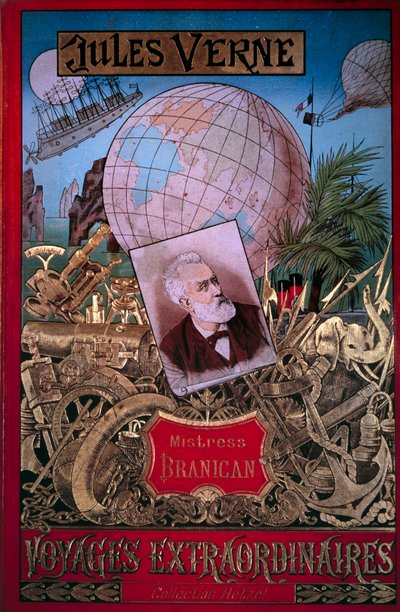 Bokomslag "" Mistress Branican"" av Jules Verne (1828-1905) i samlingen "" Voyages extraordinaire""" 1800-talets Paris, B.N. av Unknown artist