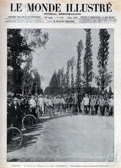 Bordeaux - starten på Paris-Bordeaux-loppet - omslag till "The Illustrous World" 1895 - av Unknown artist