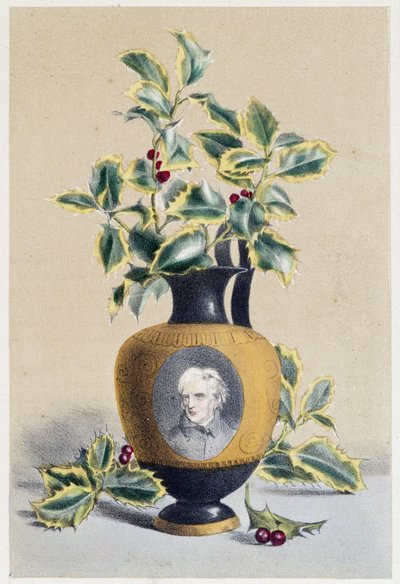 Bukett av järnek som symboliserar vinter - litografi av Unknown artist