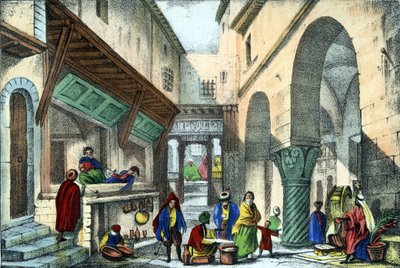 Butiker på en gata i Alger. i "Ancient and modern Algeria"" av Léon Galibert. Italiensk upplaga i 1846 färg. av Unknown artist