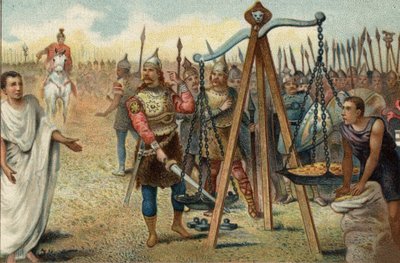 Brennus satte sitt svärd i vågskålen, 390 f.Kr.: Plundrade Rom av gallerna ledd av deras hövding Brennus (Brennos). Inför romarnas motstånd gick Brennus med på att ta itu med den romerska militärtribunen Quintus Sulpicius: han lämnade Rom mot pa. av Unknown artist