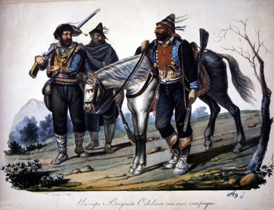 Brigandage i Calabria, Italien, gravyr av 1800-talet. av Unknown artist