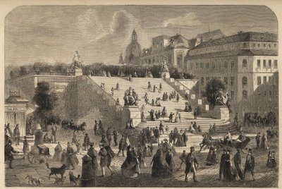 Bruhls terrass i Dresden, Tyskland - Den stora trappan på terrassen på Bruhl i Dresden 1864 - av Unknown artist