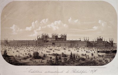 Byggnaden firar hundraårsminnet av grundandet av USA (1776-1876) vid International Exhibition of Philadelphia av Unknown artist