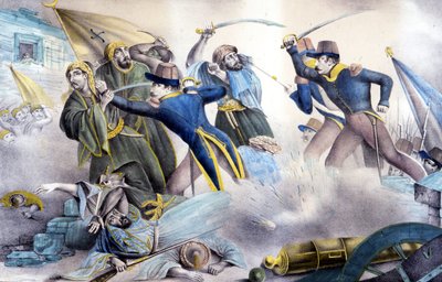 Tillfångatagandet av Konstantin i Algeriet 1837 av marskalk Valée. Färglitografi från 1800-talet. av Unknown artist