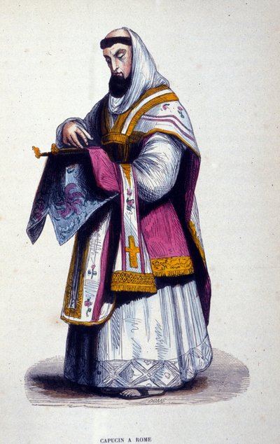 Kapuciner i Rom. Gravyr från ett album på religiösa beställningar, Paris av Unknown artist