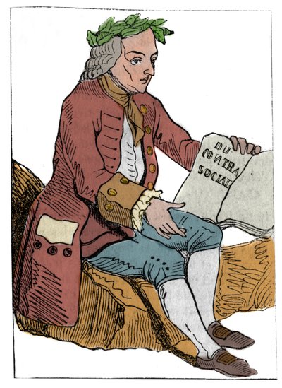 Kort att spela av den franska republiken (1793) publicerad i den nationella konventet den 21/09/1792, efter kungadömenas fall: filosofens karaktär under Jean-Jacques (Jean Jacques) Rousseaus drag "" till socialt kontrakt” (1712-1778) av Unknown artist
