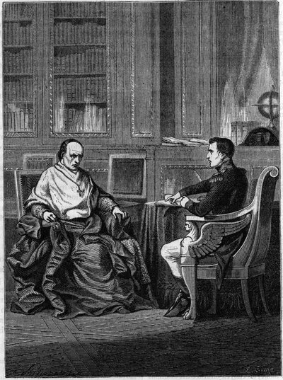 Kardinal Giambattista Caprara, utnämnd till legat i Paris av Pius VII, togs emot i Malmaison av Napoleon Bonaparte 1801 av Unknown artist