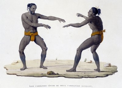Karolinska män som dansar (Karolinska öarna, Oceanien). av Unknown artist