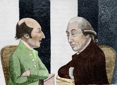 Tecknad av James Hutton (1726 - 1797) till vänster och Joseph Black (1728 - 1799) till höger Gravyr tidigt 1800-tal av Unknown artist