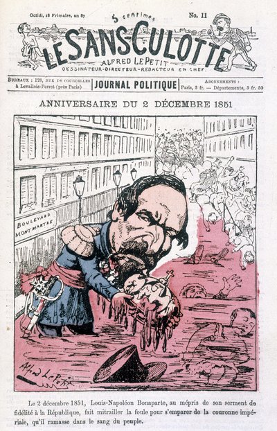 Tecknad film om Napoleon III:s statskupp den 2 december 1851 - i "" Le sans-panlotte"" av Unknown artist
