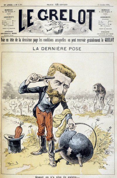 Tecknad serie om general Boulangers självmord - i "" Le Grelot"" av 1891-10-11 av Unknown artist