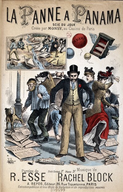 Tecknad låt "" La Panne a Panama"", såg av dagen skapad av Monsy på Casino de Paris, text av R. Esse och musik av Rachel Block av Unknown artist