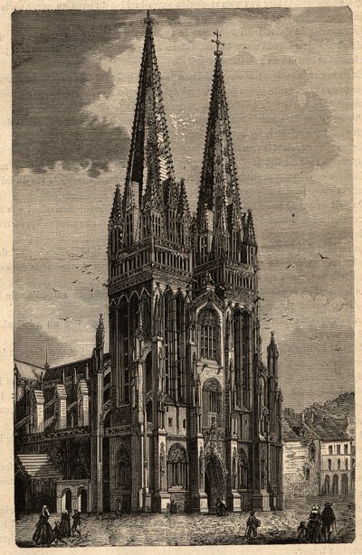 Katedralen i Saint Corentin av Quimper - Cathedrale Saint-Corentin de Quimper - gravyr i "" PATRIE" - PECTUREQUIREQUE BESKRIVNING AV FRANKRIKE I 6 VOLYER AV LUCIEN HUARD - slutet av 1800-talet av Unknown artist