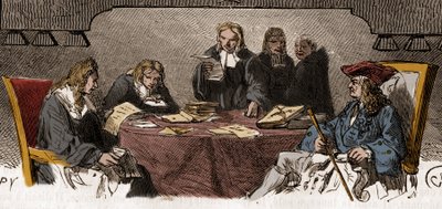 Censur på 1700-talet: Under den gamla regimen kallas tjänsten "Svart kabinett", som ansvarar för att granska privat korrespondens av säkerhetsskäl. Gravyr av 1800-talet. av Unknown artist