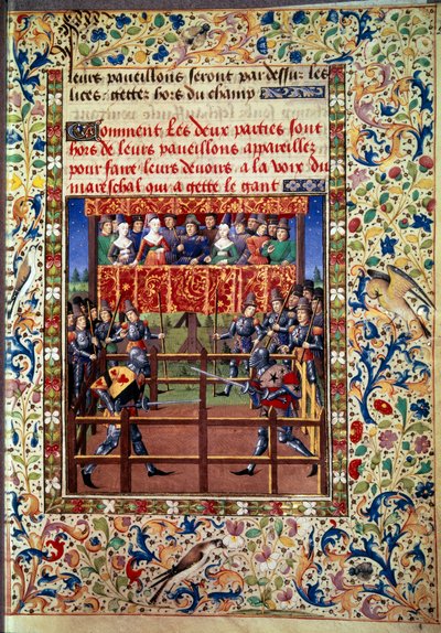 Ceremonier och förordningar som stridslöfte: duell i slutet fält mellan två riddare Miniatyr från ett manuskript av Jean de Rolin (1400-talet) 1460 Paris, B.N. av Unknown artist