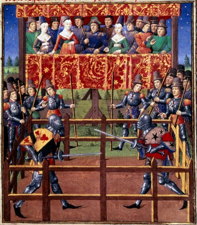 Ceremonier och förordningar som stridslöfte: duell i slutet fält mellan två riddare Miniatyr från ett manuskript av Jean de Rolin (1400-talet) 1460 Paris, B.N. av Unknown artist
