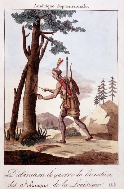 Ceremoni av krigsförklaringen bland Akancas-indianerna i Louisiana - gravyr av Unknown artist
