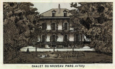 Chalet i den nya parken Vichy (Allier och Auvergne-regionen). Kromolitografi från slutet av 1800-talet. av Unknown artist