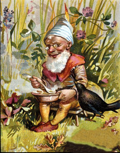 Karaktären av dvärgen eller farfadet äter soppa. av Unknown artist