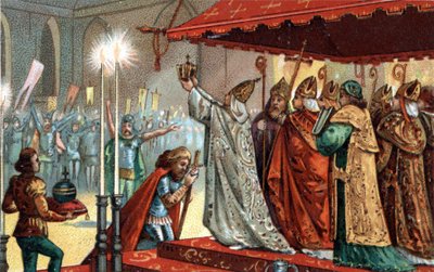 Karl den Store (742-814) krönt av påven Leo III (c750-816) vid Peterskyrkan i Rom den 25 december 800 - Karl den Stores heliga (kröning) (742 - 814) år 800 av påven Leo III. av Unknown artist