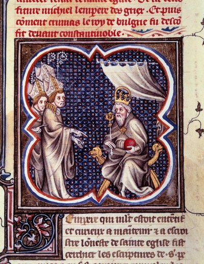 Karl den Store och biskoparna. Miniatyr i "" Grandes Chronicles de France. Grandes Chronicles de France av Charles V” (folio 102), cirka 1375-1380. BN, Paris av Unknown artist