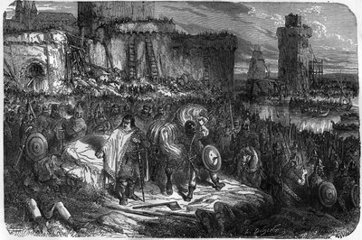 Charles III 3 the Gros (839-888) kejsare av västerlandet (881 - 887) och regent av Frankrike (884 - 887) slog läger under Paris murar utan att våga slåss mot normanderna och föredrar att köpa deras pension till ett pris av pengar. av Unknown artist