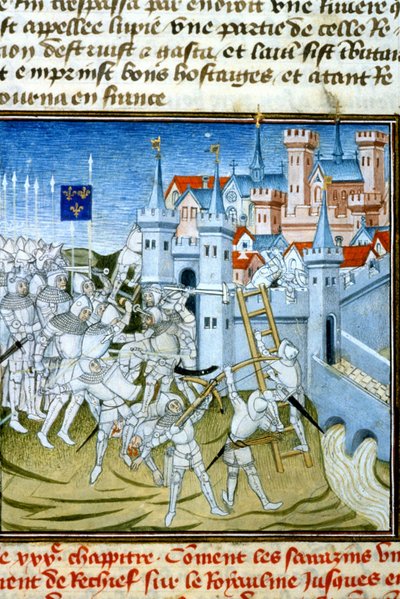 Charles Martel i Poitiers, 732 - Miniatyr av 1300-talet (ref. 512, 074r) Begäran om tillstånd till kommunalbiblioteket i Toulouse (tel: 05 62 27 66 66) av Unknown artist