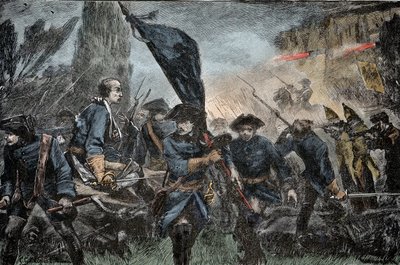 Karl XII av Sverige i strid - Stora Nordkriget (1700-1721): Kung Karl XII (Carl) av Sverige (1682-1728) i slaget vid Poltava (Pultawa, Ukraina), 1709 mot Peter I av Rysslands vapen , kallad den store (1672-1725) av Unknown artist