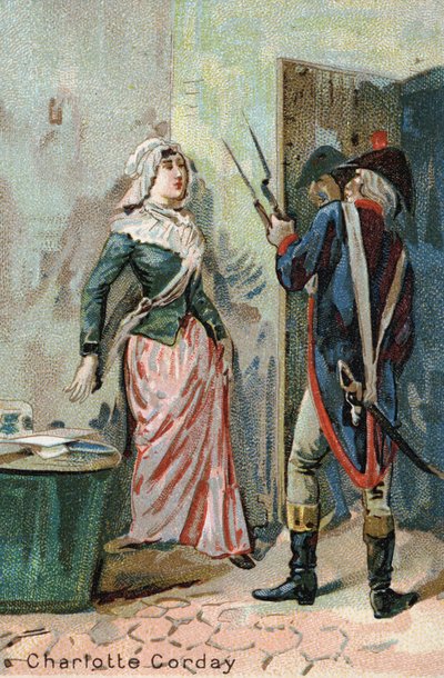 Charlotte Corday (1768 - 1793) efter mordet på Marat. Liebig-kromolitografi från 1800-talet av Unknown artist