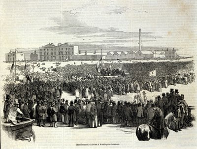 Chartistdemonstration i Kennington Common: det är en arbetarpolitisk rörelse föregångare till socialismen, gravyr från 1848 av Unknown artist
