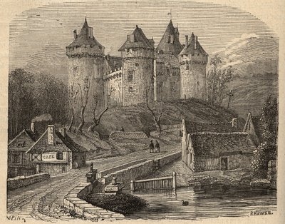 Chateau de Combourg - Ille-et-Vilaine Bretagne - gravyr i "" PATRIE" - PECTUREQUIREQUE BESKRIVNING AV FRANKRIKE I 6 BÅNDER AV LUCIEN HUARD - slutet av 1800-talet av Unknown artist