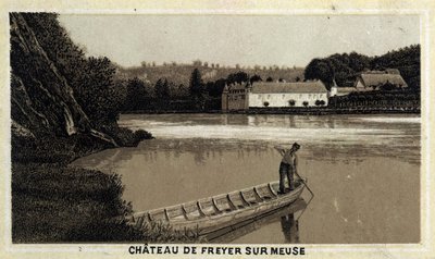 Chateau de Freyr sur Meuse (Freyr-sur-Meuse), Belgien. Kromolitografi från slutet av 1800-talet. av Unknown artist