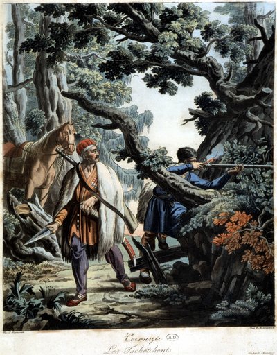 Tjetjener i bakhåll i en Kaukasus-skog, deb. 1800-talet av Unknown artist