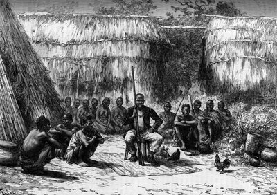 Kocken makoloko omger sitt hov i Afrika. Gravyr i "The Journal of Youth" av Unknown artist