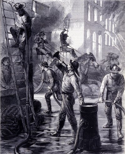 Chicago Fire Brigade Breaking a Fire, USA. 1800-talet av Unknown artist