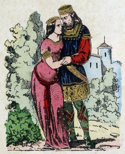 Childeric I, kung av Salians Francs (436-481) träffade Basin av Thüringen (hustru till kungen av Thüringen) under sin exil. Clovis föddes från deras äktenskap. av Unknown artist