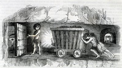 Barn som arbetar i kolgruvorna i England av Unknown artist