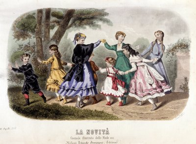 Barnspel: småborgerliga flickor som gör rundan. Plåt tagen från "" Journalen illustrerar lägen"". av Unknown artist