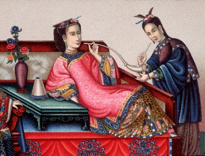 Kinesisk aristokrat sitter och röker opium - sd 1800-talet av Unknown artist