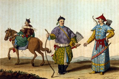 Kinesiska militärmandariner från olika epoker - i” Le costume ancien et moderne””” av J. Ferrario, red. Milano av Unknown artist